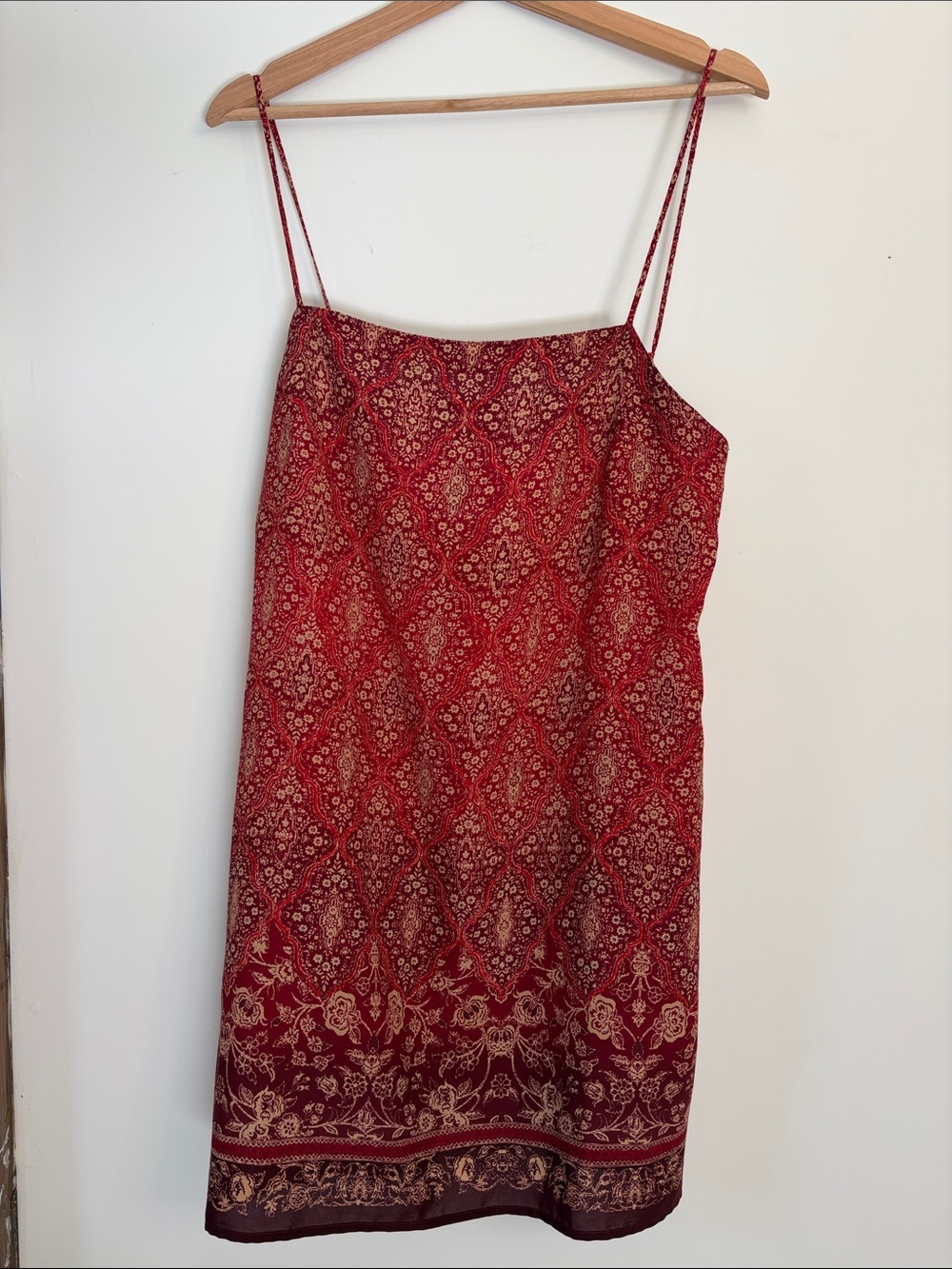 Vintage Red Printed Spaghetti-Strap Mini Dress